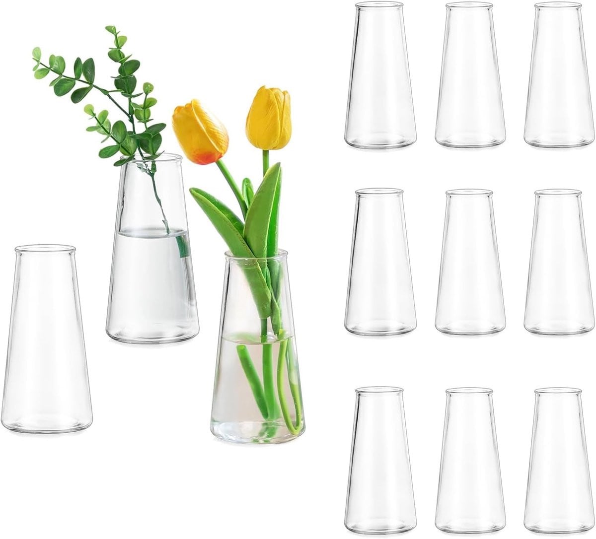 SnelShoppen Set van 12 Kleine Elegante Glazen Bloemenvazen voor Tafeldecoratie