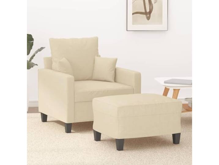 HEFZGDB Sessel mit Hocker Creme 60 cm Stoff Polsterstuhl Relaxsessel atmungsaktiv langlebig strapazierfähig Robustes Gestell bequem gepolstert Sitzfläche Armlehnen Rückenkissen