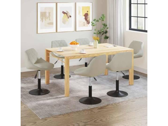 Esszimmerstühle, drehbar, Velours, Cremefarben, mit Armlehnen, 6 Stück Modernes Design, bequemer Sitz, 360° drehbar, Gashebel, robustes Stahlgestell