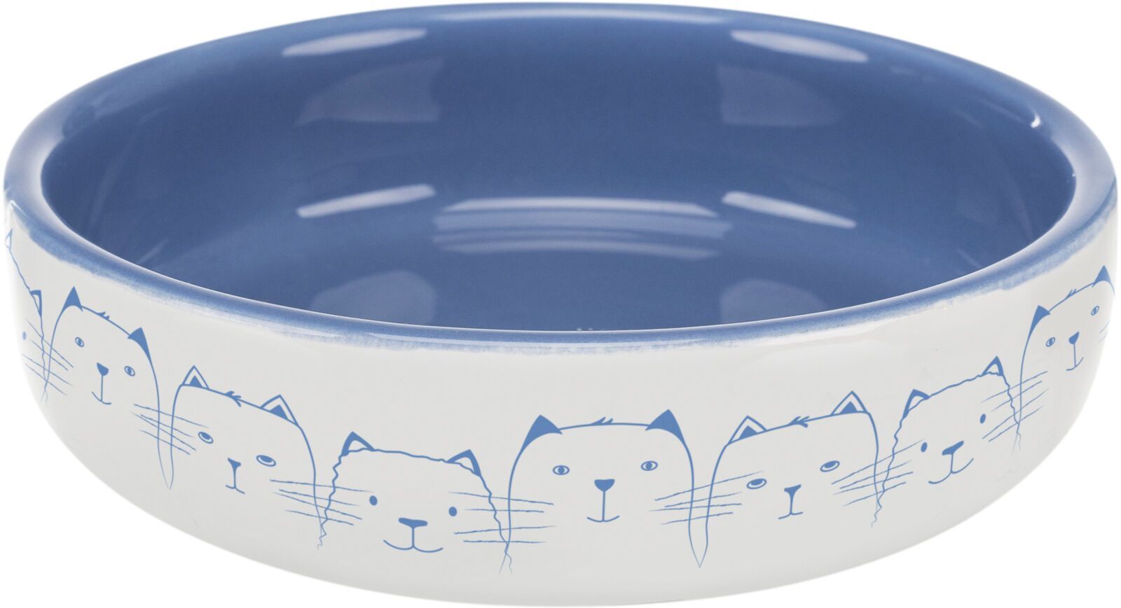 TRIXIE Napf, flach, Hello my little cat, Keramik, 0,3 l / Ø 15 cm, hellblau / weiß