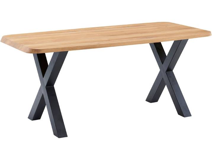 massivline&more Esstisch Porto, Vierfußtisch, Küchentisch, Tisch, Esstisch, Holztisch (2-St), Platte massiv, Gestell Metall pulverbeschichtet schwarz