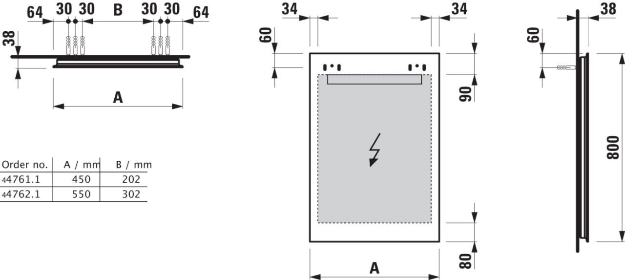 LAUFEN Spiegel LEELO LED-Licht 450x800 externer Lichtschalter, H4476119501441 H4476119501441