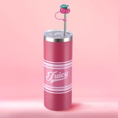 Juicy Couture Glam Slip Hydration Stainless Steel Tumbler with Straw Topper