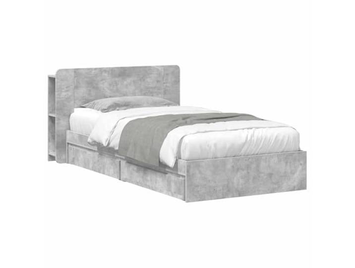 HFXHIJXQ Bettgestell mit Stauraum 90x190cm Einzelbett Betongrau Integriertes Kopfteil und Unterbett-Schubladen bieten viel Platz im Schlafzimmer, gefertigt aus stabilem Holzwerkstoff.