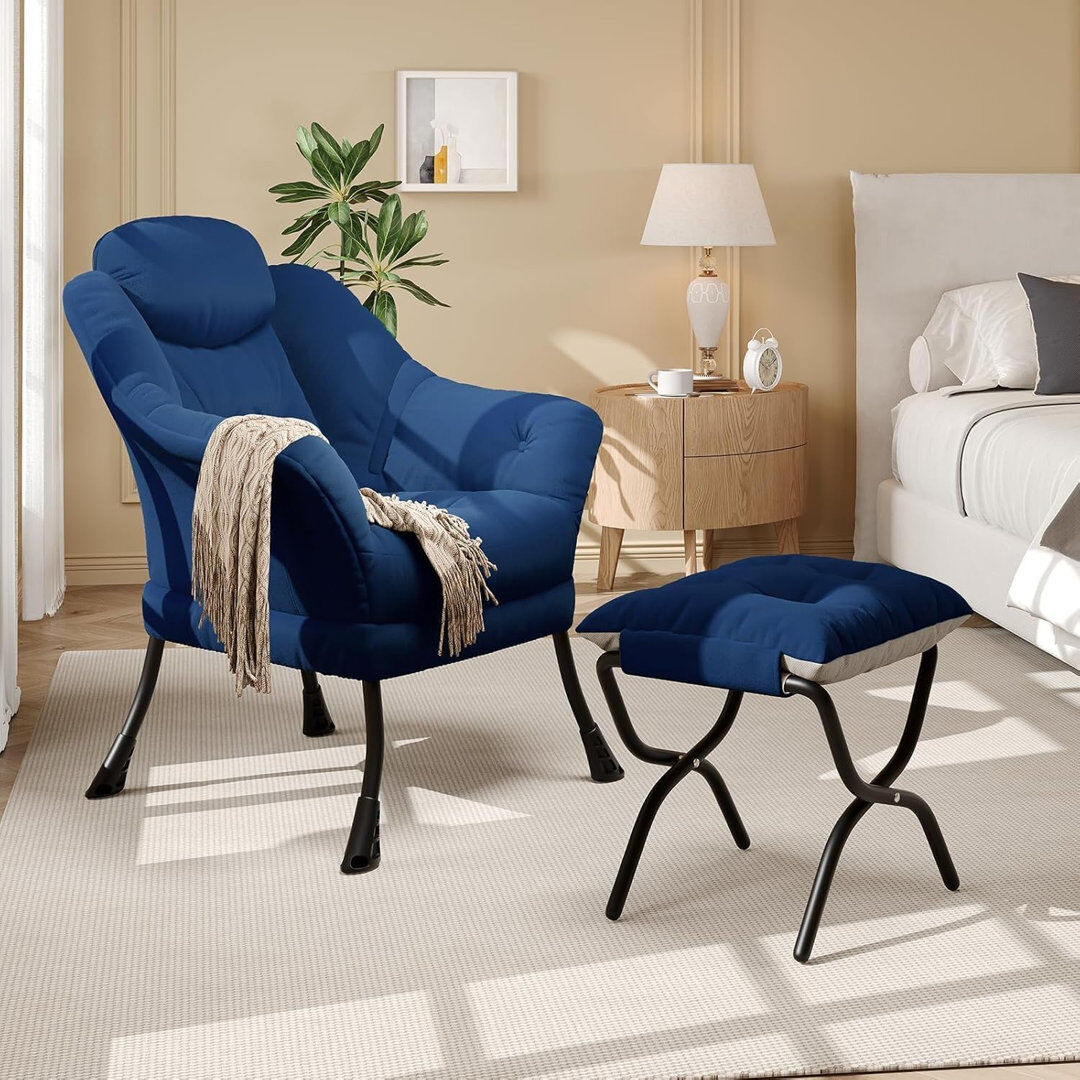 17 Stories Upholstered Bean Bag Chair Blue 22cm H x 70cm W x 77cm D