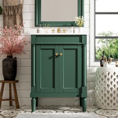 "GDFStudio - Halston 24"" Modern Bathroom Storage Cabinet with Ceramic Sink and Large Storage Shelves - 24'W"