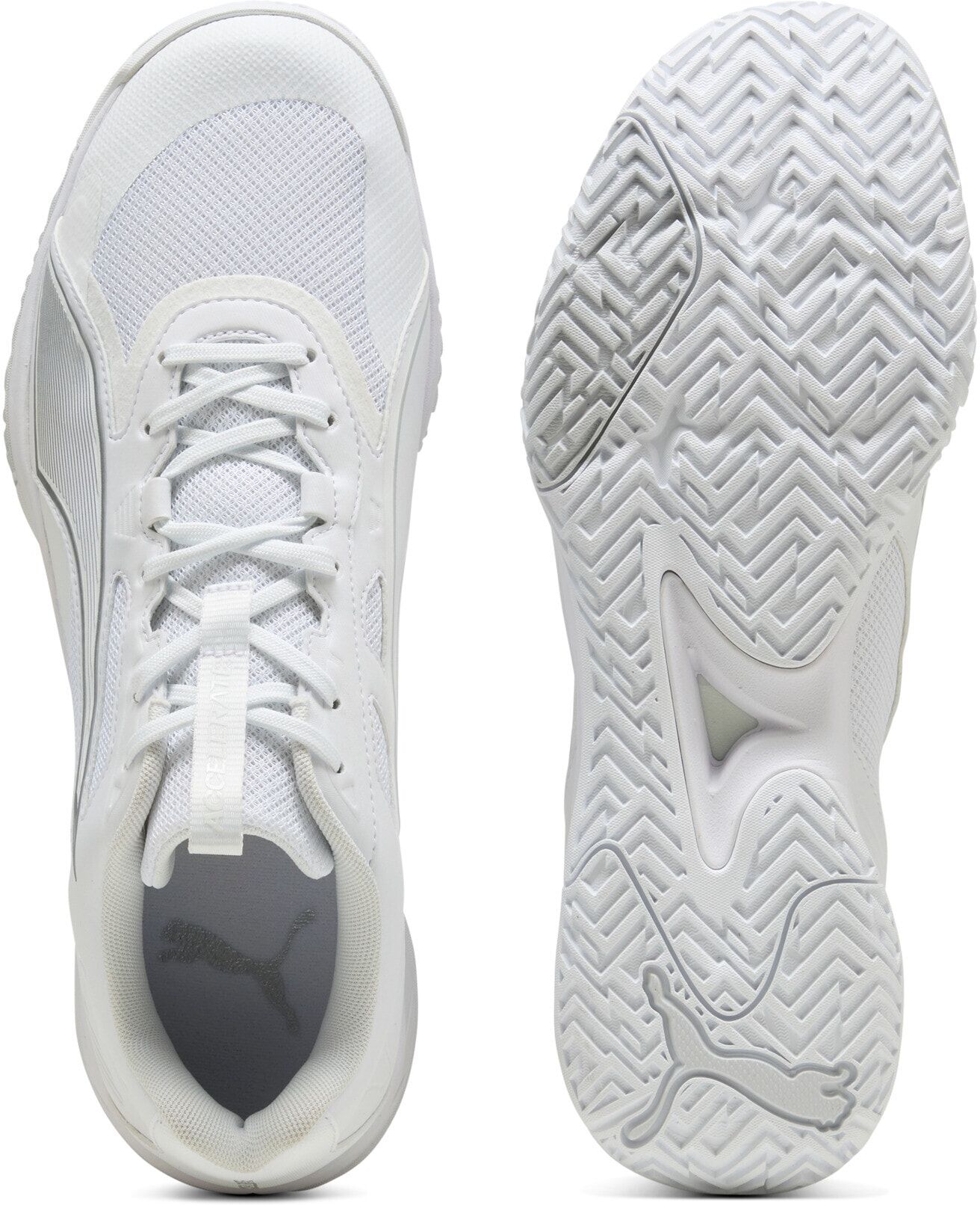 Hallenschuh PUMA "ACCELERATE PRO 4", Herren, Gr. 46, Textil, weiß (puma weiß, puma silber), Synthetik, Schuhe Hallenschuh, mit ProFoam-Dämpfung, federleicht