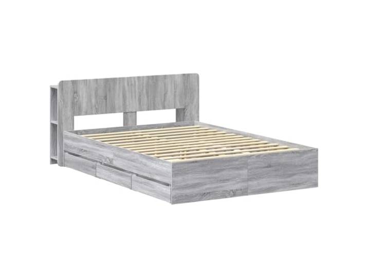 SKTQYQO Sonoma Bettgestell mit Stauraum, grau, 140 x 200 cm Technisches Holz, integrierte Schubladen, Kopfteil inklusive, Kapazität 140 kg
