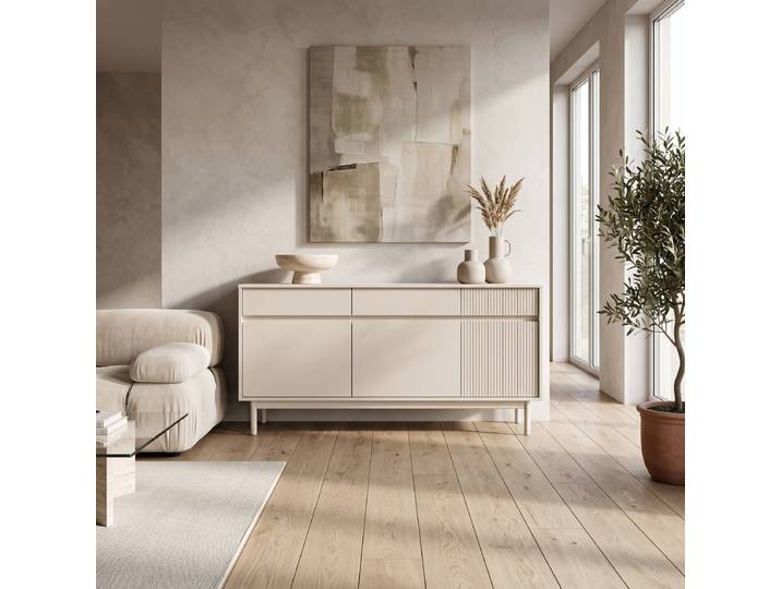 Massives Sideboard 160 x 78 x 42cm Beige/Kaschmir