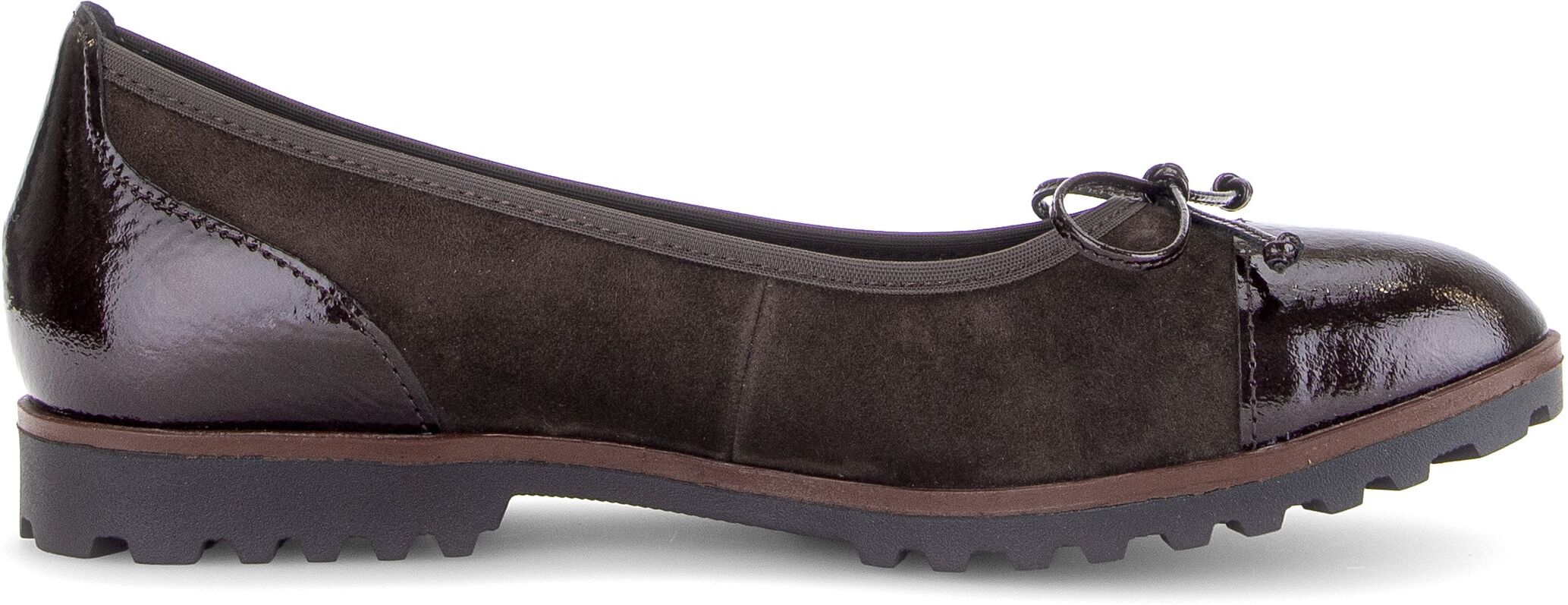 Ballerina GABOR, Damen, Gr. 35, Textil, braun (mocca), Lackleder, Ziegenveloursleder, Schuhe Ballerina, Blockabsatz, Businessmode, Schlüpfschuh mit Zierschleife