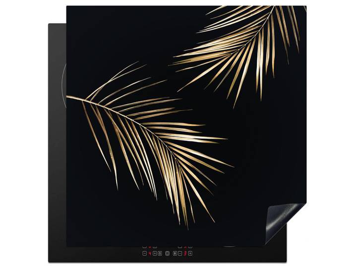 MuchoWow Herabdeckplatte - Blätter - Pflanzen - Gold - Schwarz - Luxus - 78x78, Goldfarben, Kunststoff, Quadratisch, 78x78x0.2 cm, Geschirr, Tischkultur & Serviergeschirr, Servierplatten