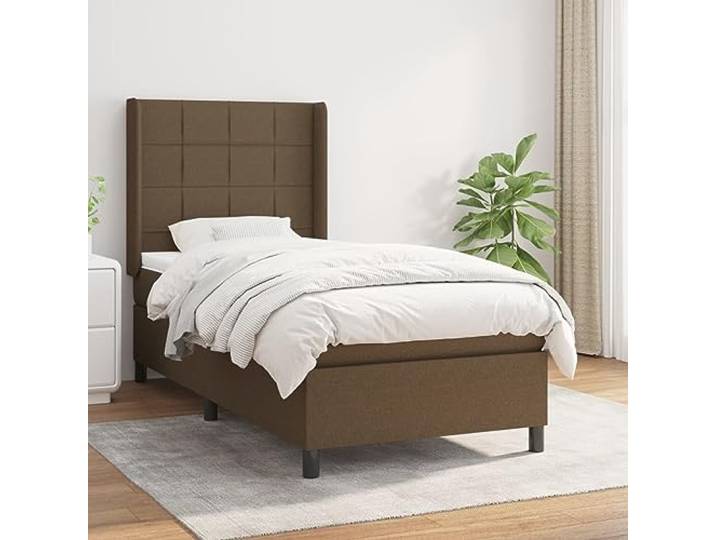 RJPLMFV Komplettes Bett, 100 x 200 cm, Dunkelbraun, mit Lattenrost und Matratze
