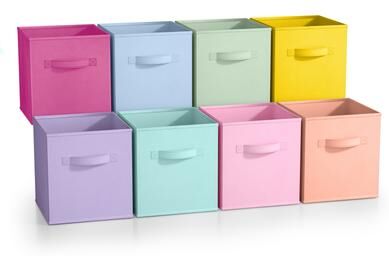 "Sorbus Fabric Storage Bins 11"" Foldable Cubes Multicolored With Handles For Pantry, Cubbies, Toy And Closet Organization- 8Pk"