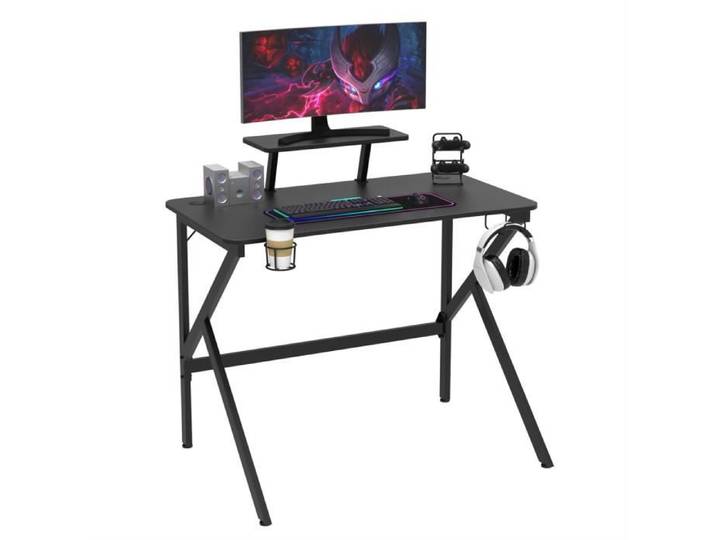 DHHOZAMZ Bureau Gaming PC Table de Jeu K-Sport Gamer avec Porte-L100xP55xH74cm-Noir