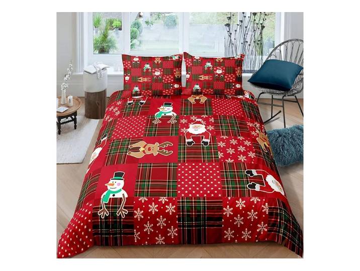 LuxusKollektion Kinderbettwäsche Kinder Bettwäsche 135x200cm 3D Rot Kariert