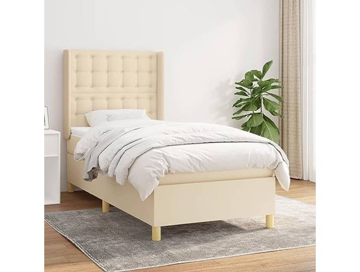 RJPLMFV Lattenrost, Stoff, cremefarben, 90 x 190 cm, mit Taschenfederkernmatratze