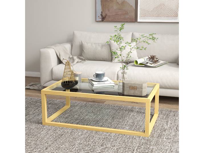 HOMCOM Table Basse Verre Trempé Bois Hévéa 100x60cm