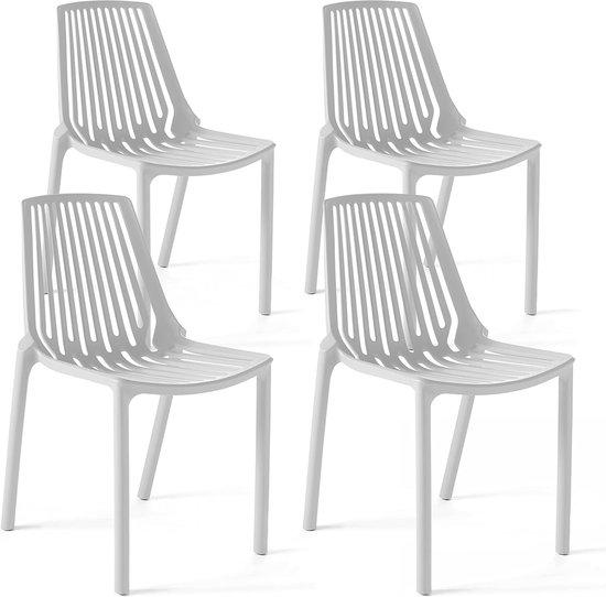 Famanu Gartenstuhl Set - Wetterfeste Kunststoffstühle - 46x55x80 cm - Weiß