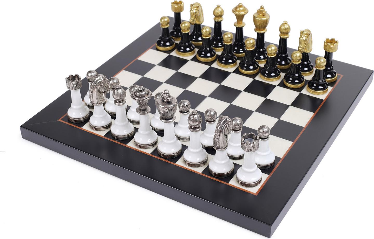 Staunton Schach 30x30cm Holz-Zink-Messing-Nickel Gold-Silber König 7.5cm Italien