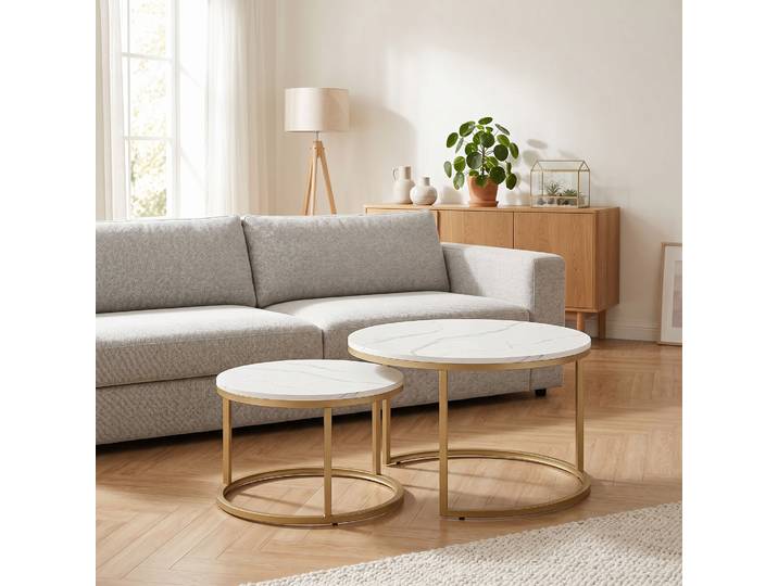 HOMCOM 2 Tables Basses Gigognes Industriel Ciment Métal Blanc