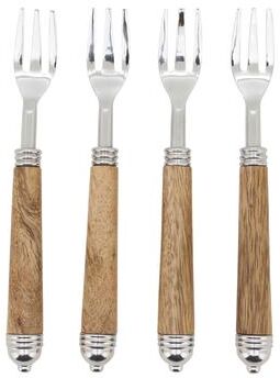 Saro Lifestyle Mango Wood Handle Appetizer Forks (Set of 4) - Stainless Steel Cocktail & Snack Picks for Entertaining & Serving