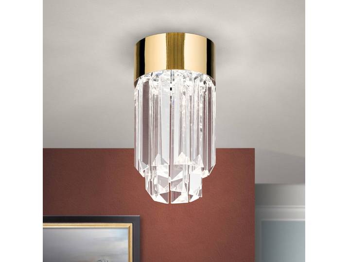 Plafondlamp kristal Prism, dimbaar, messing / goud, Hal, Kristal, plafondlamp