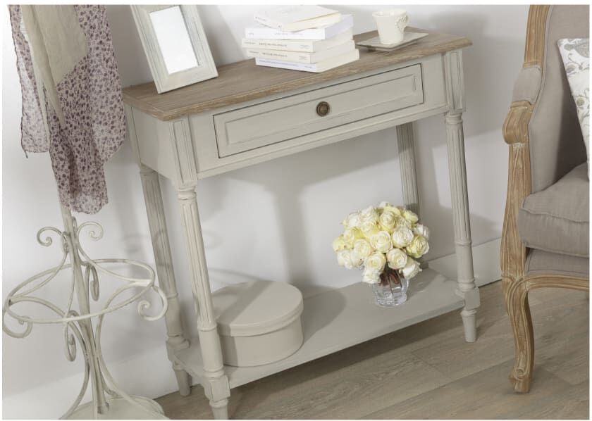 Hellin Console en bois 1 tiroir 1 tablette L80 Gris 80x80x30cm