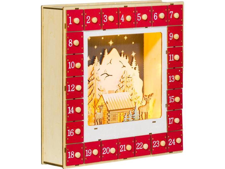 HOMCOM Adventskalender Weihnachtsdekoration 24 Schubladen LED-Lichtern MDF