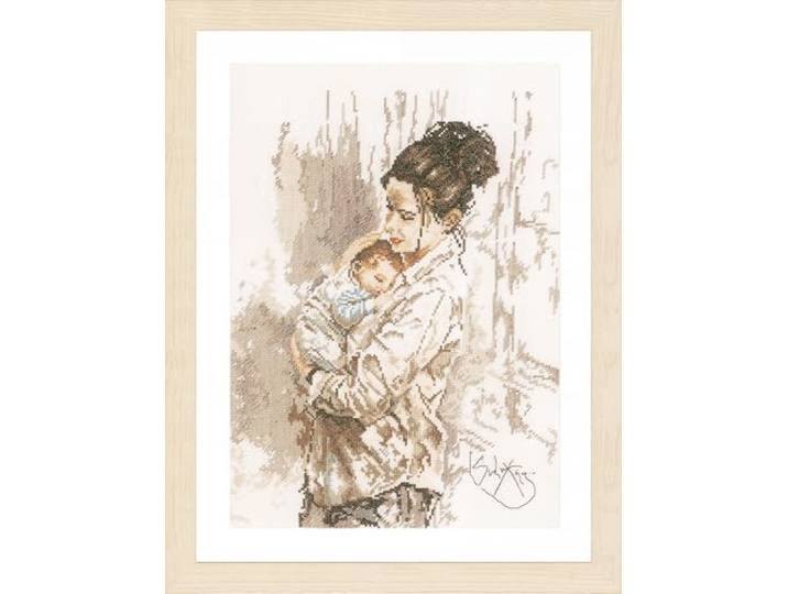 LANARTE Borduurpakket Kruissteek Schilderij MOEDERLIEFDE Handwerkpakket voor Wanddecoratie 29 x 39 cm Borduurwerk met Telpatroon DIY Kit Moderne Kruissteek Cadeau Knutselen Voor Volwassenen