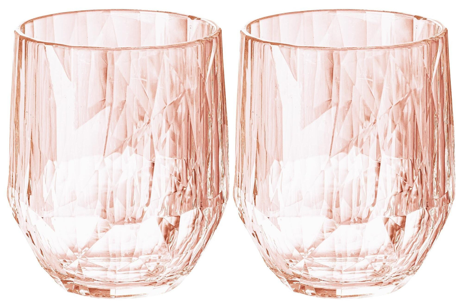Set van 2 rode wijnglazen van shatterproof plastic met diamantontwerp
