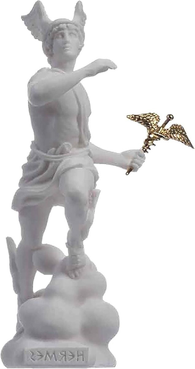 Handgemaakt Alabast Romeins Standbeeld Hermes Mercurius voor Huis en Kantoor, Hoogte: 17 cm