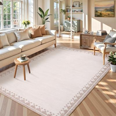Garvee Modern Check Border Washable Area Rug