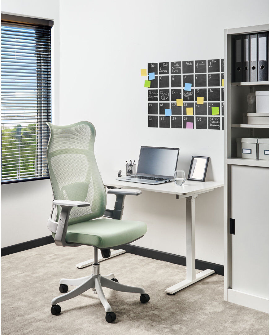 Inbox Zero Office Chair Swivel BARD Fabric Grey/Green 125cm H X 50cm W X 66cm D