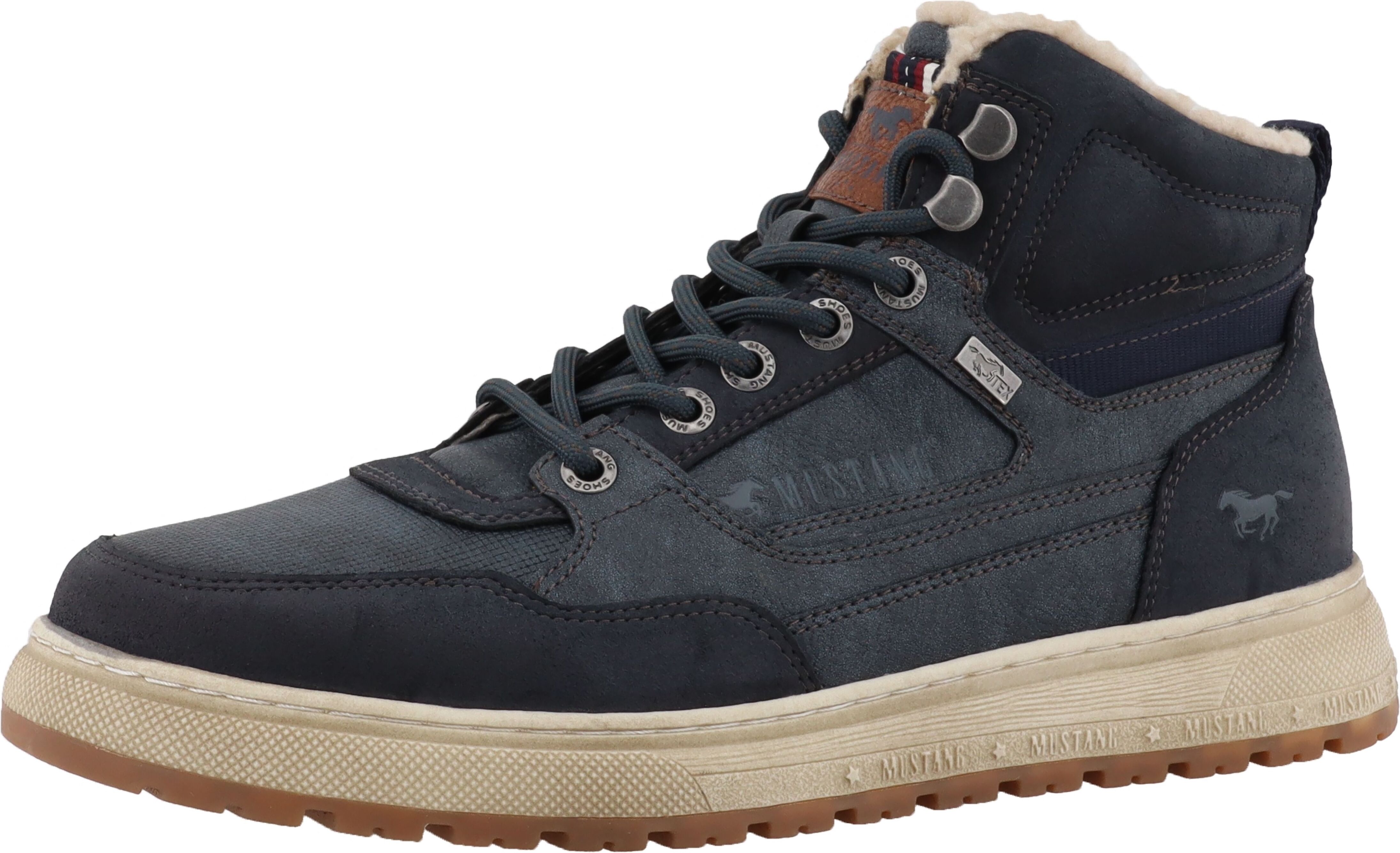 Winterboots MUSTANG SHOES "Puno", Herren, Gr. 41, Warmfutter, blau (navy), Lederimitat, Textil, Basic, Schuhe Winterboots, High Top Sneaker, Schnürboots mit Warmfutter