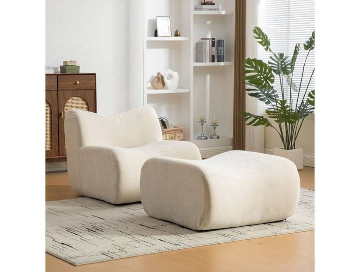 Canapé compressé modulable 1 place avec repose-pieds en chenille beige mousse haute élasticité 30D sans montage