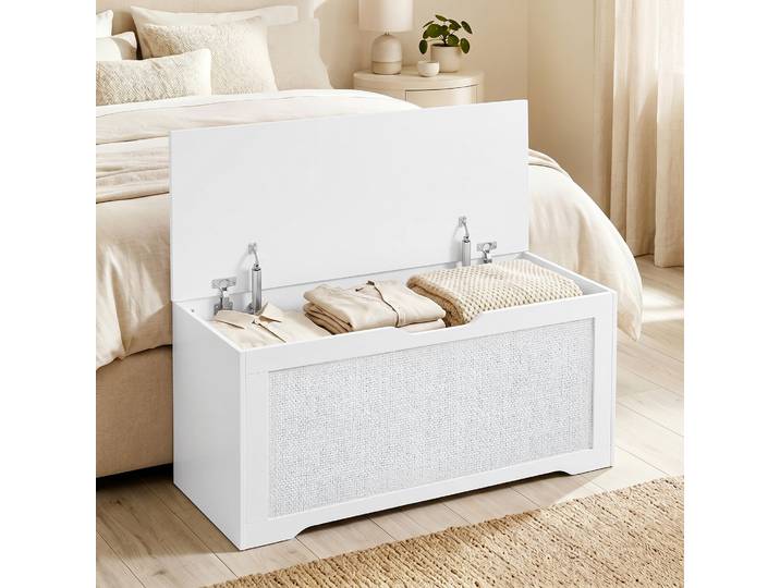 HOMCOM Banc Coffre 136L Rotin Blanc 100x40x45cm Entrée