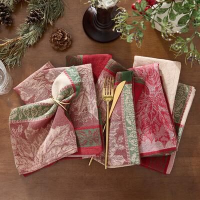 Threadmade Prestige Poinsettia Jacquard Napkin Set of 8