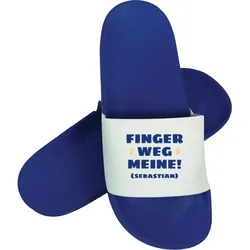 Badelatschen personalisiert mit Namen gestalten im Design "Badelatschen: Finger Weg" – Badeschlappen bedrucken für Herren & Damen