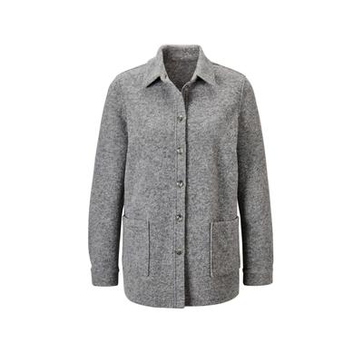 Sommerjacke GOLDNER "Kurzgröße Lässige Wolljacke mit Hemdkragen", Damen, Gr. 20, grau, Obermaterial: 70% Polyester PES. 30% Wolle WO., Manschette, Jacken, Knöpfe