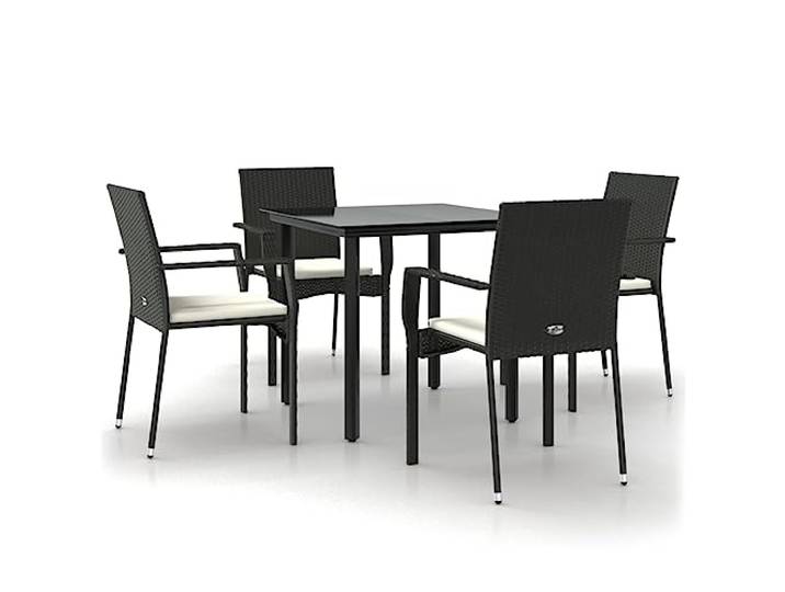 PUGYNBK Esszimmer-Set für den Garten, 5-teilig, synthetisches Rattan, Schwarz
