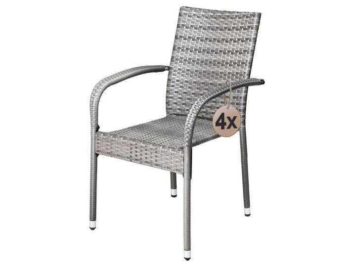 CASARIA® Lot de 4 chaises de jardin grises empilables polyrotin accoudoirs arrondis fauteuil extérieur terrasse balcon