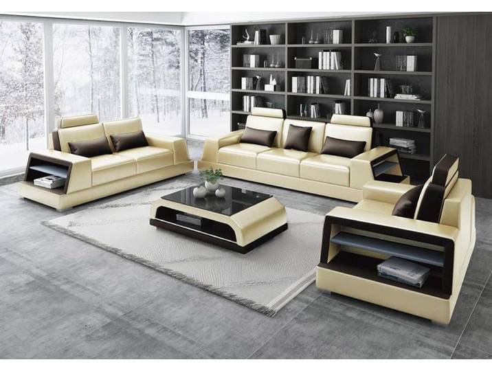 JVmoebel Sofa Beiger Luxus-Dreisitzer aus italienischem Leder mit Kopfstützen, Made in Europa