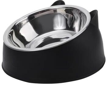 Inspired Living Inclined Stainless Steel Cat Bowl For Comfortable Feeding black