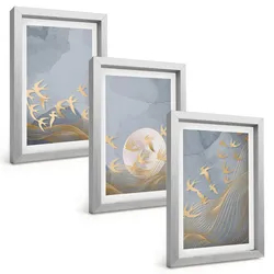 BILDER SET 3er Set - 20x30 cm Silberner Rahmen - Vögel, die am Himmel fliegen
