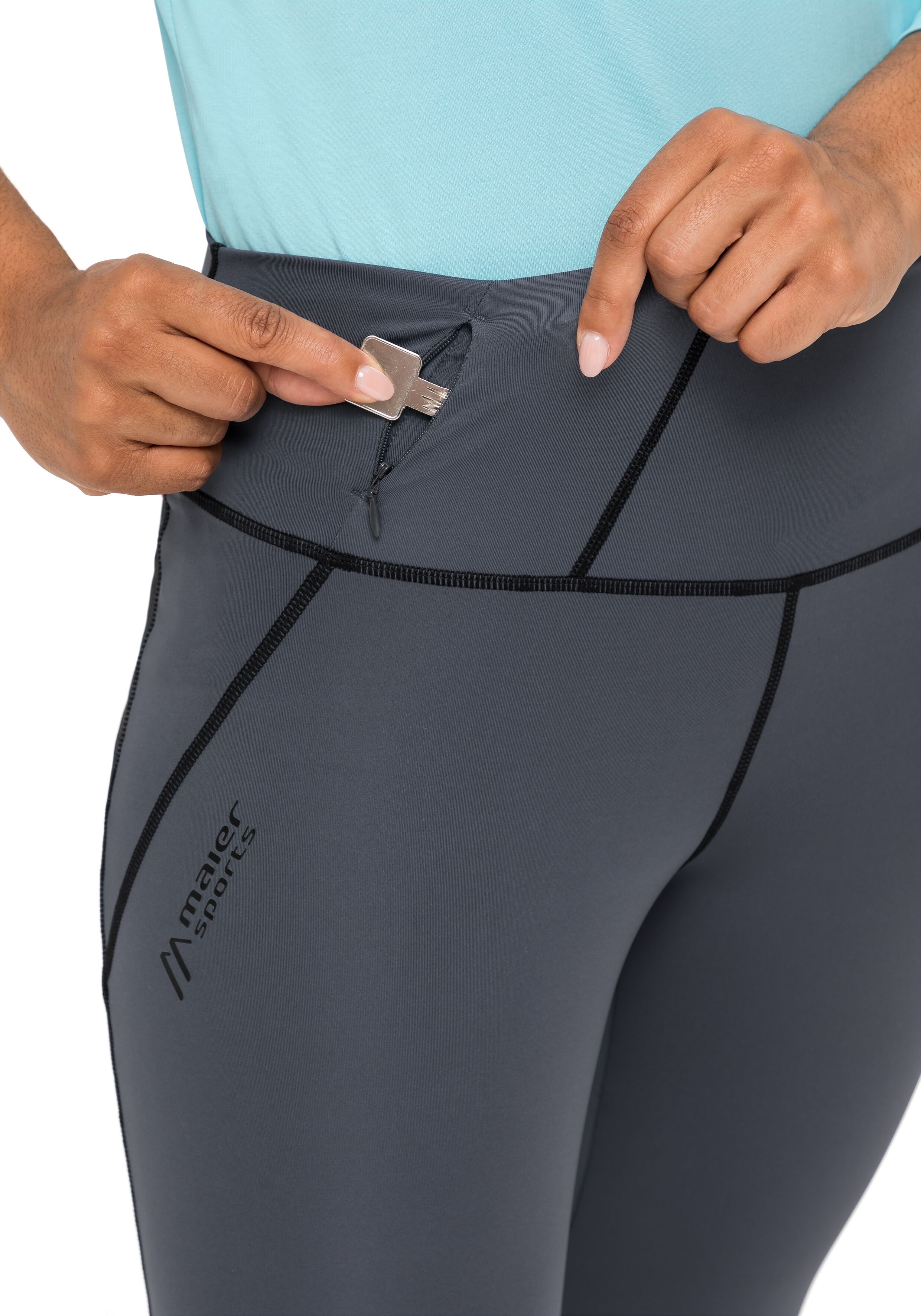 Outdoorhose MAIER SPORTS "Arenit W", Damen, Gr. 36, Normalgrössen, blau (graublau), 79% Polyester (recycelt), 21% Elasthan, Hosen Outdoorhose, Damen Wanderhose, lange Outdoor-Tight, Trekkinghose graublau 36, Normalgrössen