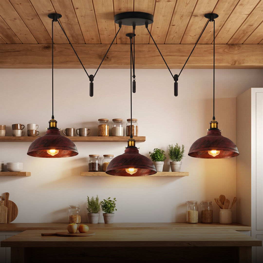 Rio 3 - Light Dome Pendant Rustic Red 22cm H X 29cm W X 29cm D