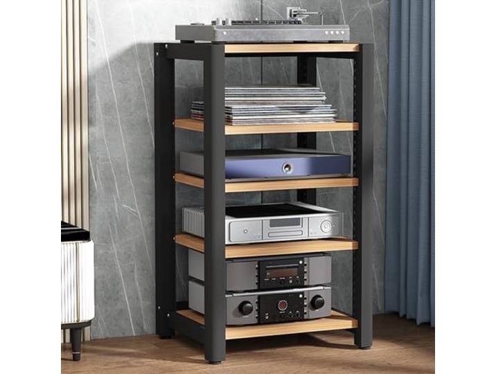 Audio Rack Hifi Regal, 5-stufiges Stereo-Rack,TV Hifi Rack Audio Schrank,Plattenspieler Tisch,Medienschrank,Schallplatten Phonoschrank Blu Ray Regal,für Audio Equipment dac Amplifier Light Walnut