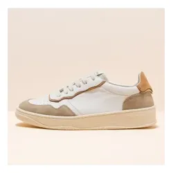 El Naturalista Unisex. 2584012BH005_017 Leder Sneakers N5840 Multi Material weiß, braun (36), Stoff, Wohnung, 1 bis 3 cm, Schnürsenkel, Läss