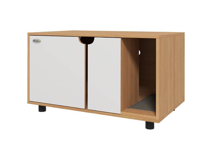 Maison de toilette pour chat panneaux de particule chêne