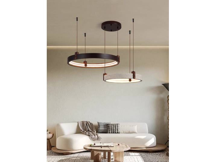 Lustre LED Dimmable 2026 en Bois et Pierre, Suspension Luminaire pour Salon
